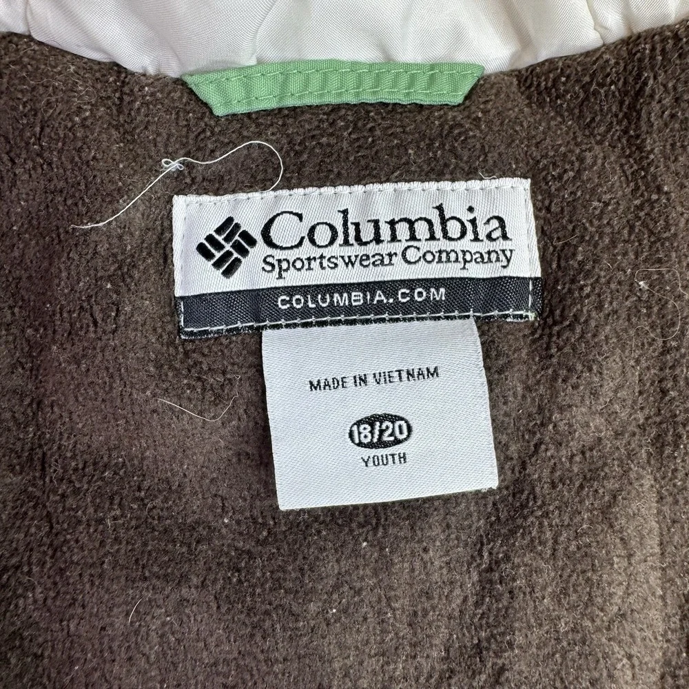 Columbia Youth 18/20 Hooded Winter‎ Coat Jacket White Green Fleece Lined READ